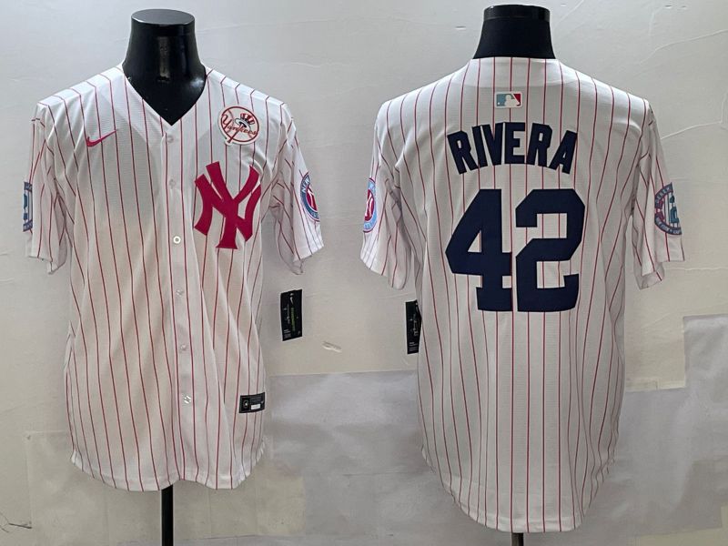 Men New York Yankees 42 Rivera White Stripe Jointly Name Nike 2025 MLB Jersey style 5